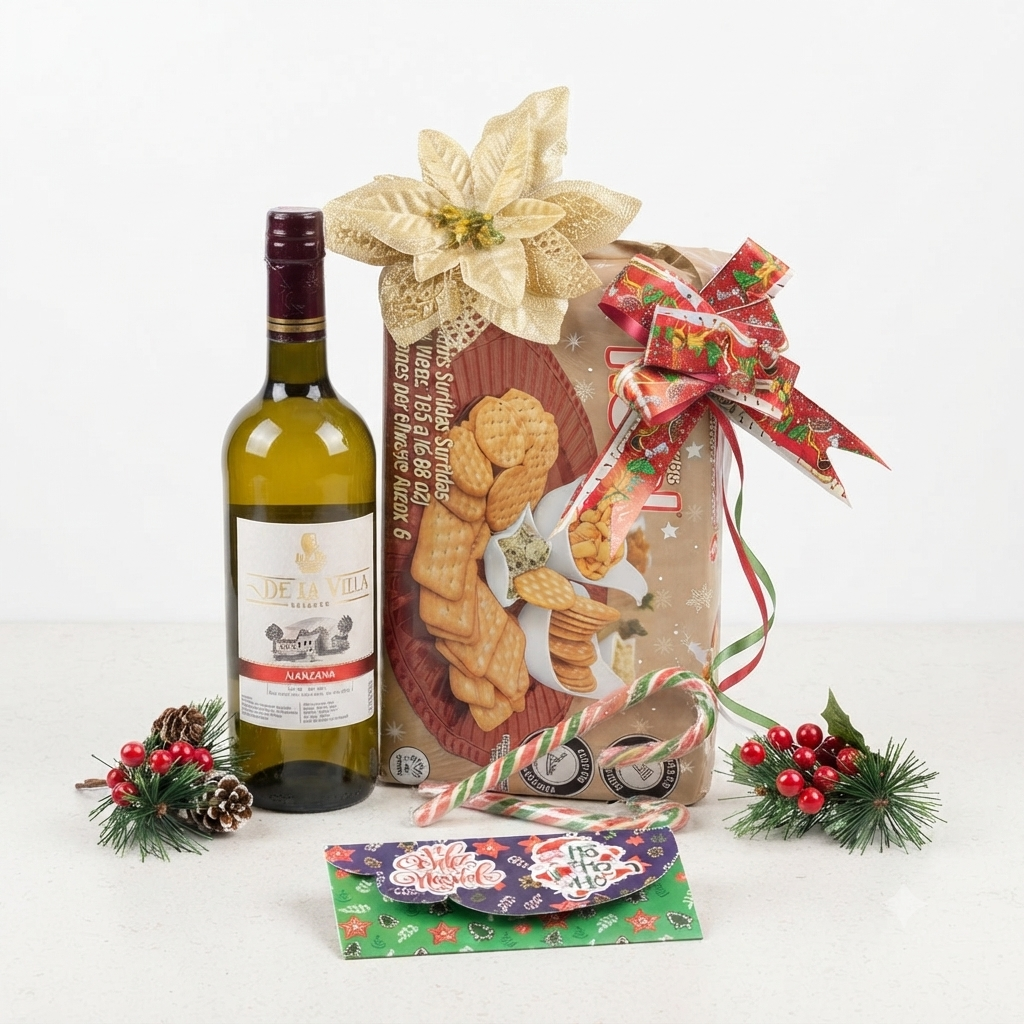 detalle-del-empaque-navideño-y-el-moño-de-una-ancheta-económica
